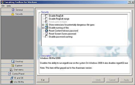 Tweaking Toolbox Changing Security Settings