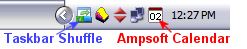 Windows Taskbar notification area (system tray) showing AMPsoft Calendar