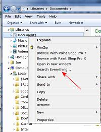 Everything search engine appears in your right click menu on any folder.