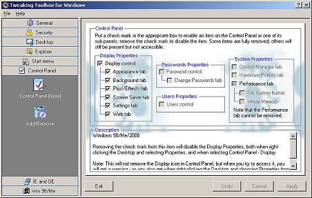 Tweaking Toolbox Restricting Control Panel Settings