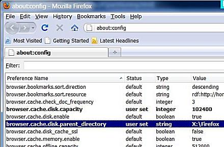 FireFox cache designation