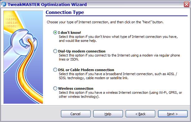 This is the TweakMASTER Optimization Wizard.