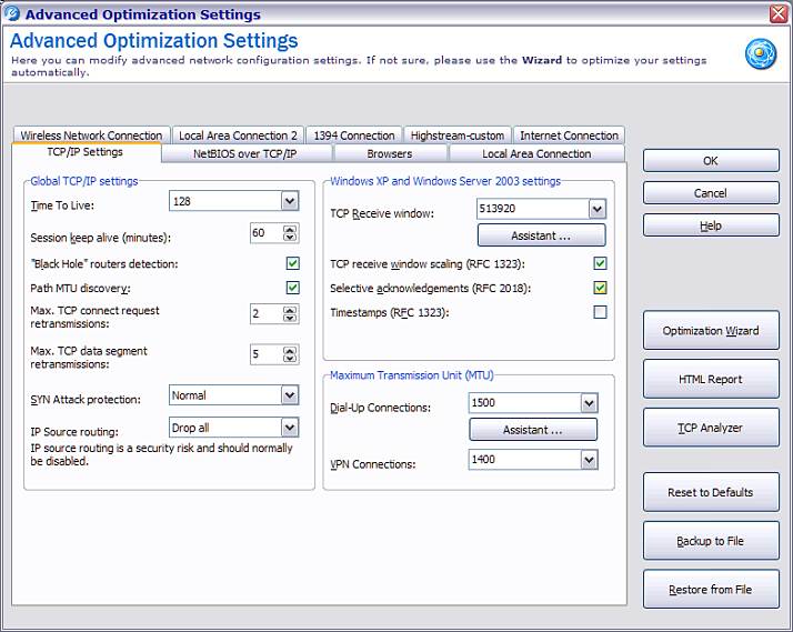 This is the TweakMASTER Advanced Optimization screen.