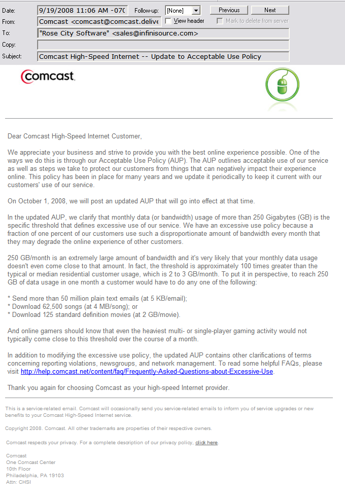 email sent Sept 19, 2008 