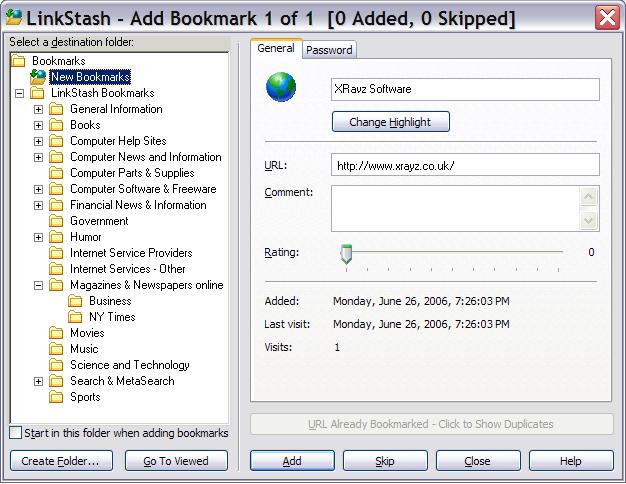 This is the add-bookmark dialog which can be called by the toolbar button in Internet Explorer, a keystroke, or using LinkStash's toolbar button.