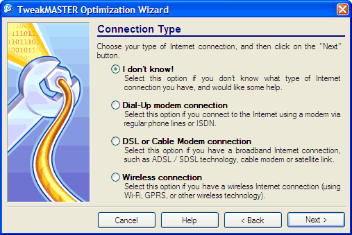 This is the TweakMASTER Optimization Wizard.